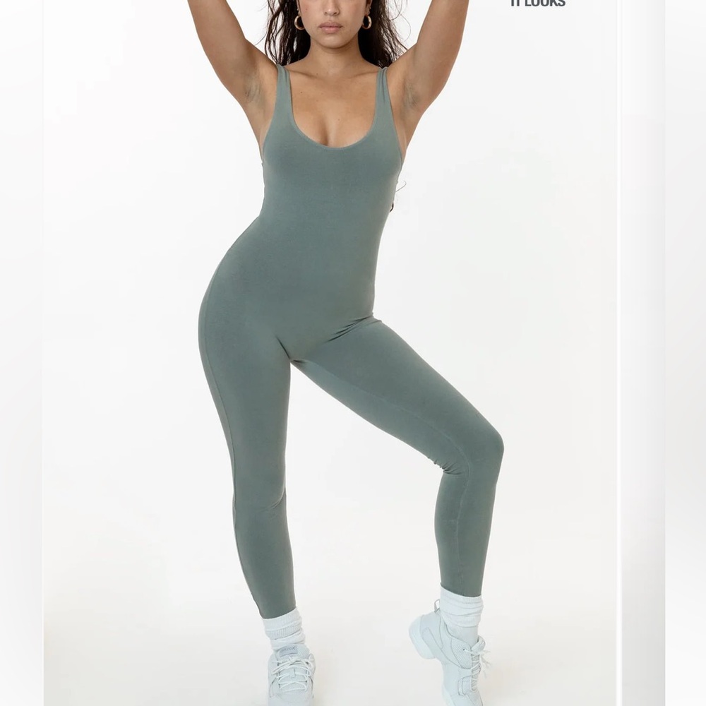Los Angeles Apparel Cotton Spandex Tank Unitard Eucalyptus